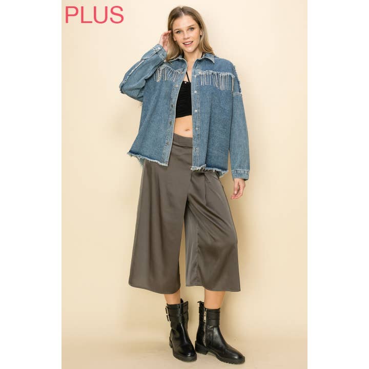 CAMICIE SINUOSE IN DENIM CON FRANGE CON STRASS per la vendita all'ingrosso da parte di VOCAL