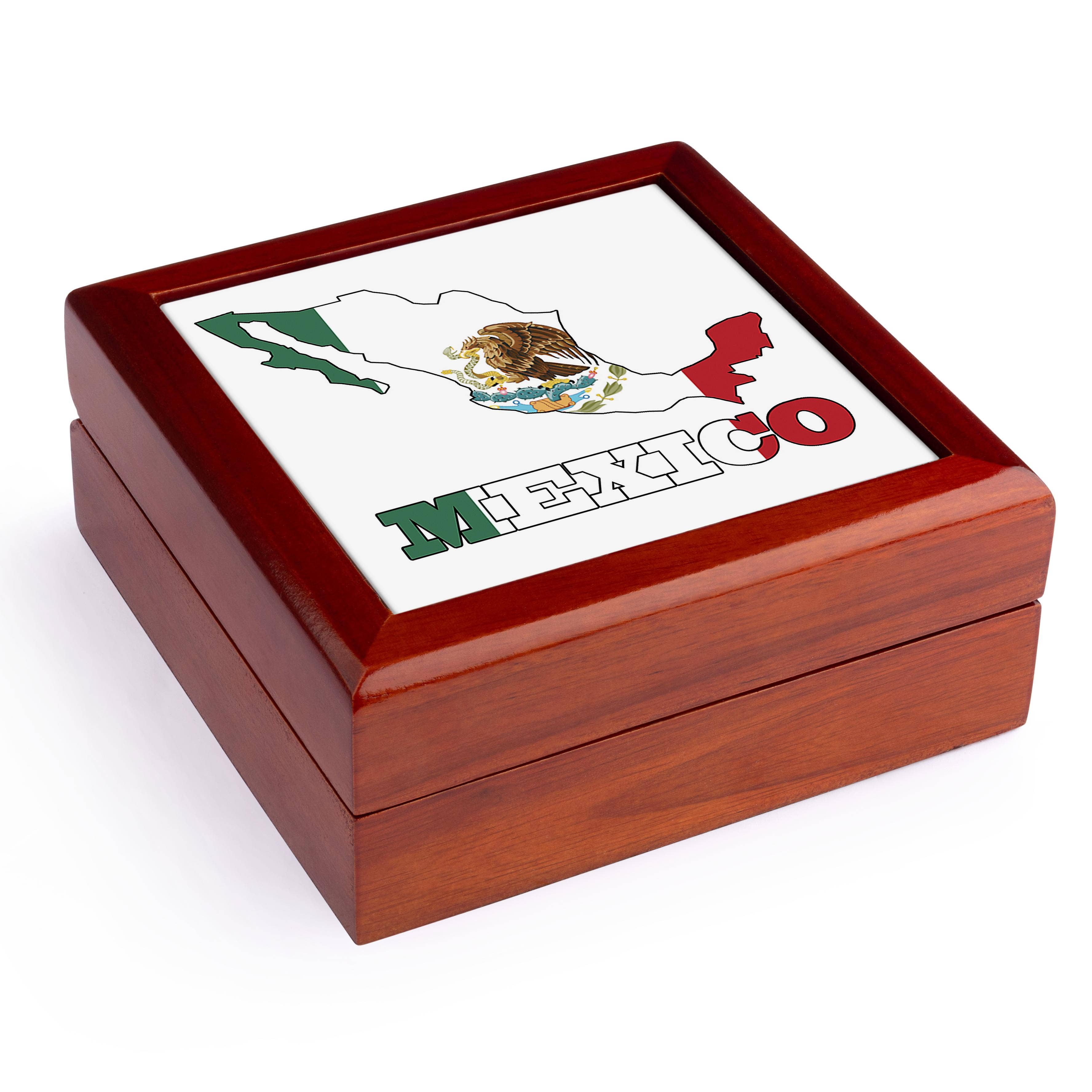 3dRose - Wholesale Jewelry Box/Organizer - 3dRose, Mexican flag in the outline map and letters for Mexico., Jewelry Box0