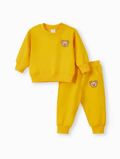 PatPat - Wholesale Top & trousers set – Baby - 2pcs Baby/Toddler Girl/Boy Solid Bear Pattern Sweatshirt Set0