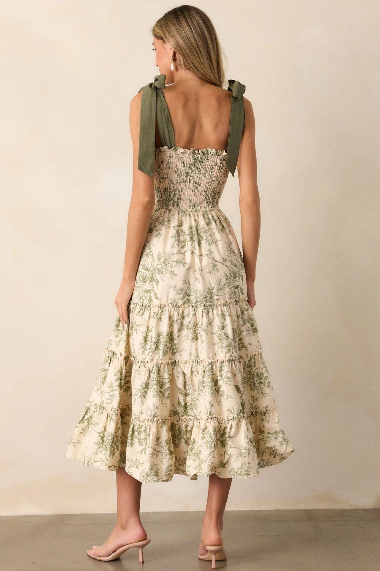green 2025 komorebi Spring floral flare swing Dress w bow straps for wholesale on Faire6