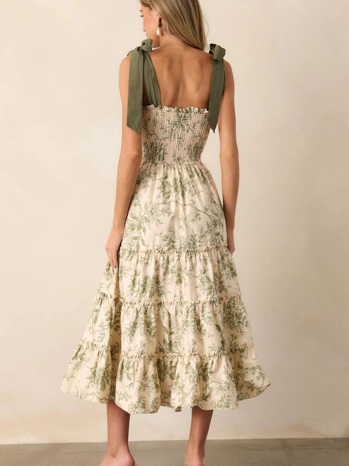green 2025 komorebi Spring floral flare swing Dress w bow straps for wholesale on Faire6
