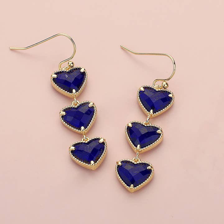 Sensibling Corp. - Wholesale Dangle Earrings - Triple Heart Stone Cluster Link Dropdown Dangle Earrings
