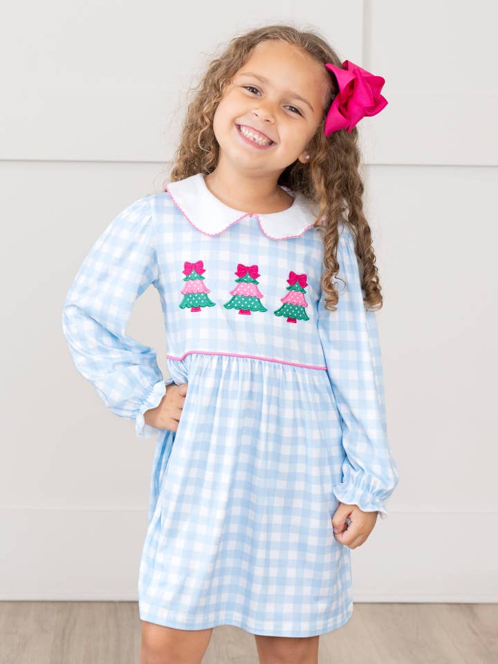 Winter Wonderland Embroidered Gingham Dress for wholesale by Marie Nicole Clothing