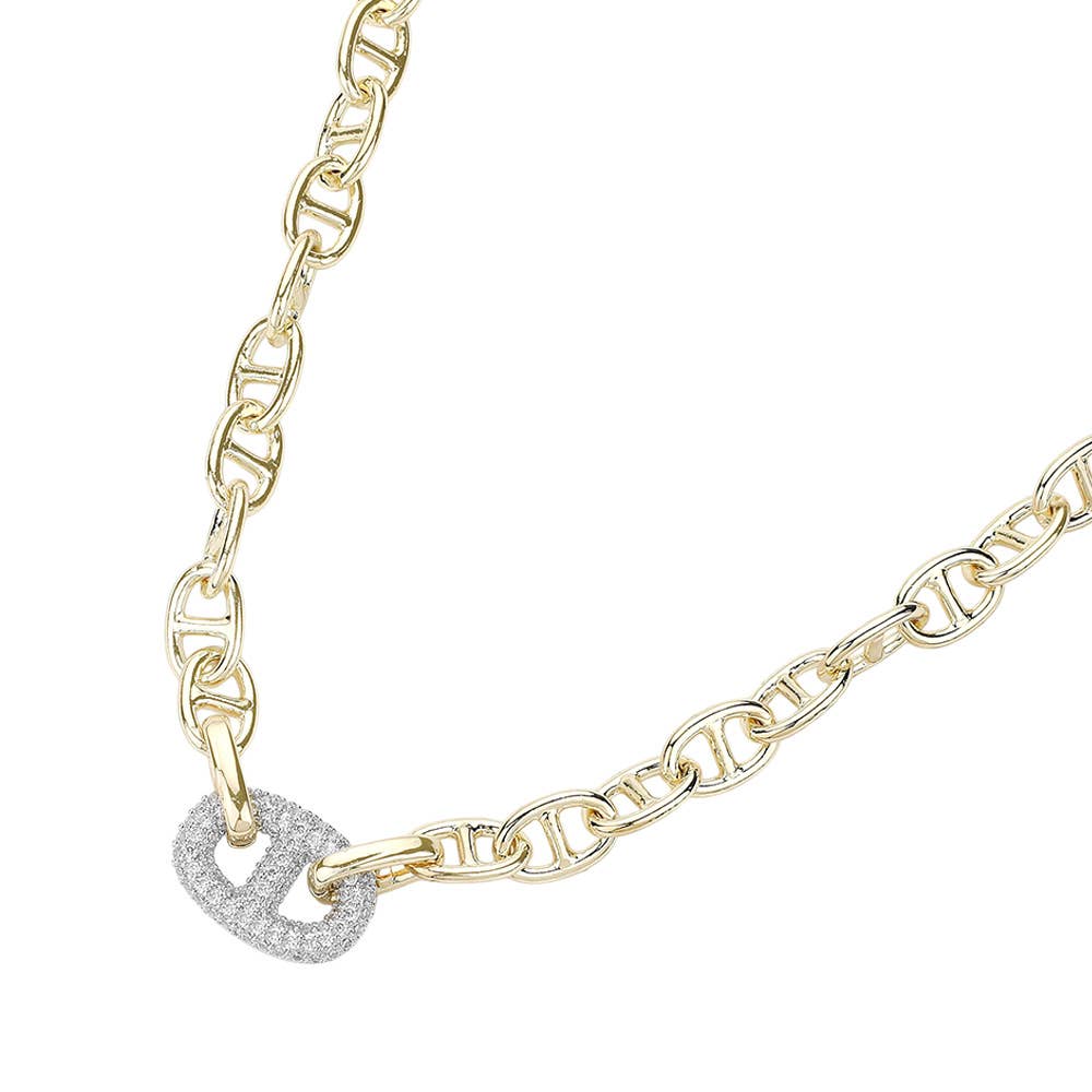 Sensibling Corp. - Wholesale Link & Chain Necklace - 14K Gold Plated CZ Stone Paved Mariner Link Accented Necklace1