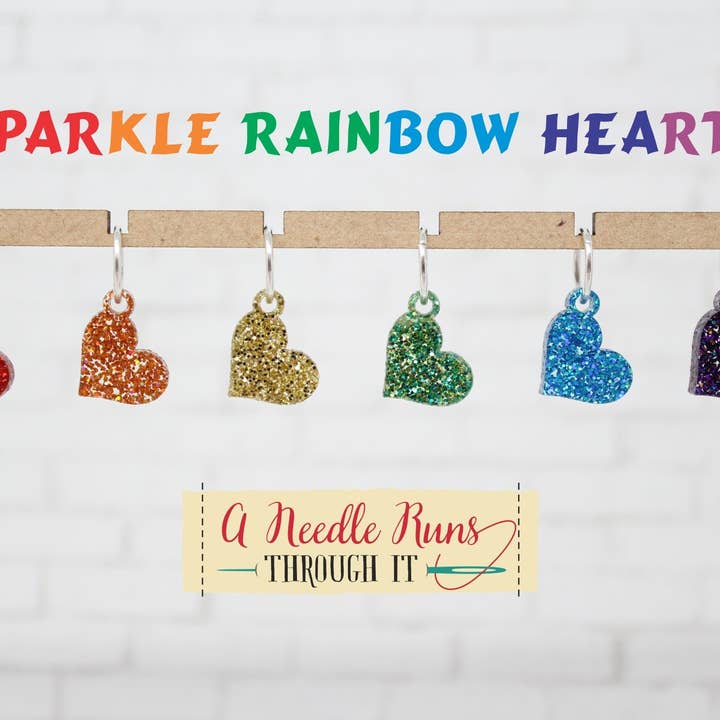 Sparkly Rainbow Hearts - Stitch Markers (set of 6) for wholesale by A Needle Runs Through It