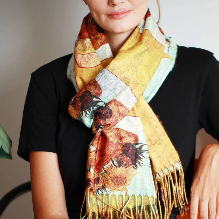 Van Gogh's Sunflower Oil Paint Art Print Scarf for wholesale by Studio Hop