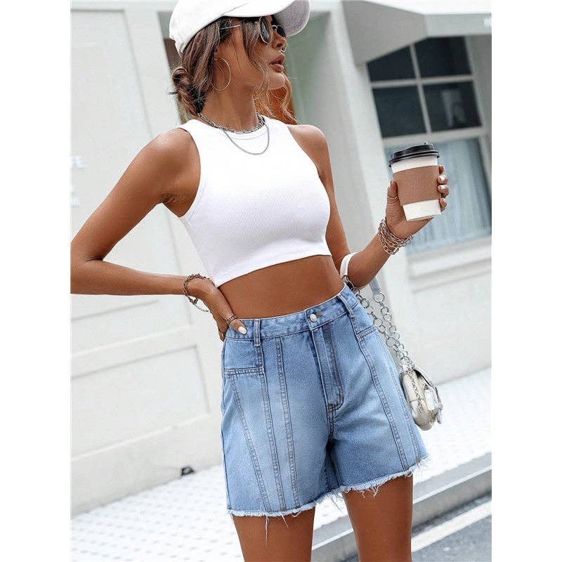 BLUE Loose, Slim, Simple And Versatile Straight Denim Shorts for wholesale on Faire3