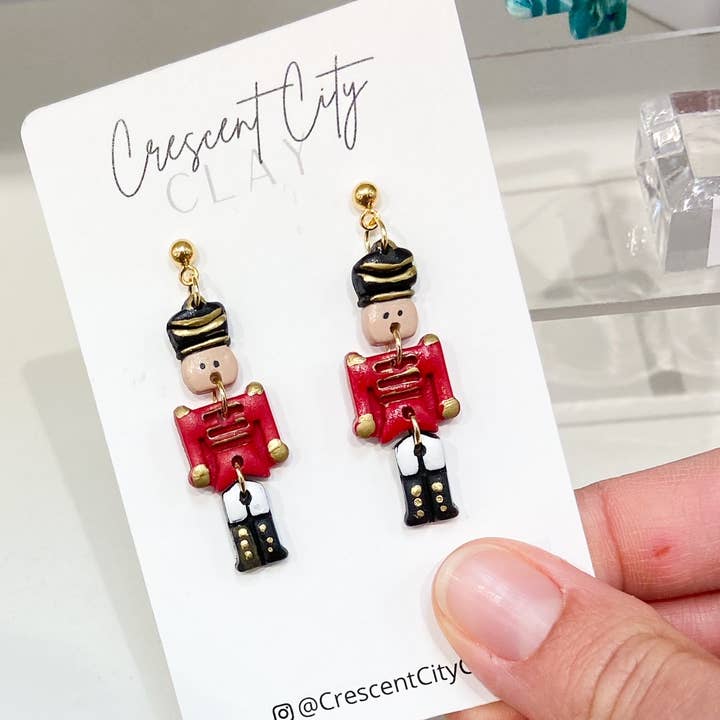Nutcracker Dangle Earrings for wholesale by Crescent City Clay