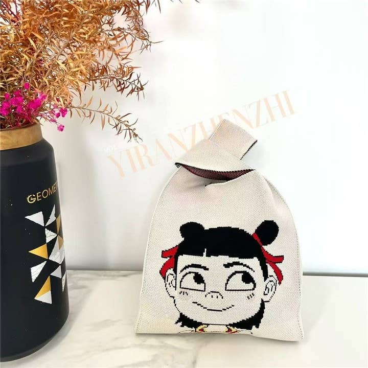 Plush Looks - Wholesale Tote Bag - Women's - Anime Character Jacquard Knit Tote Bag1