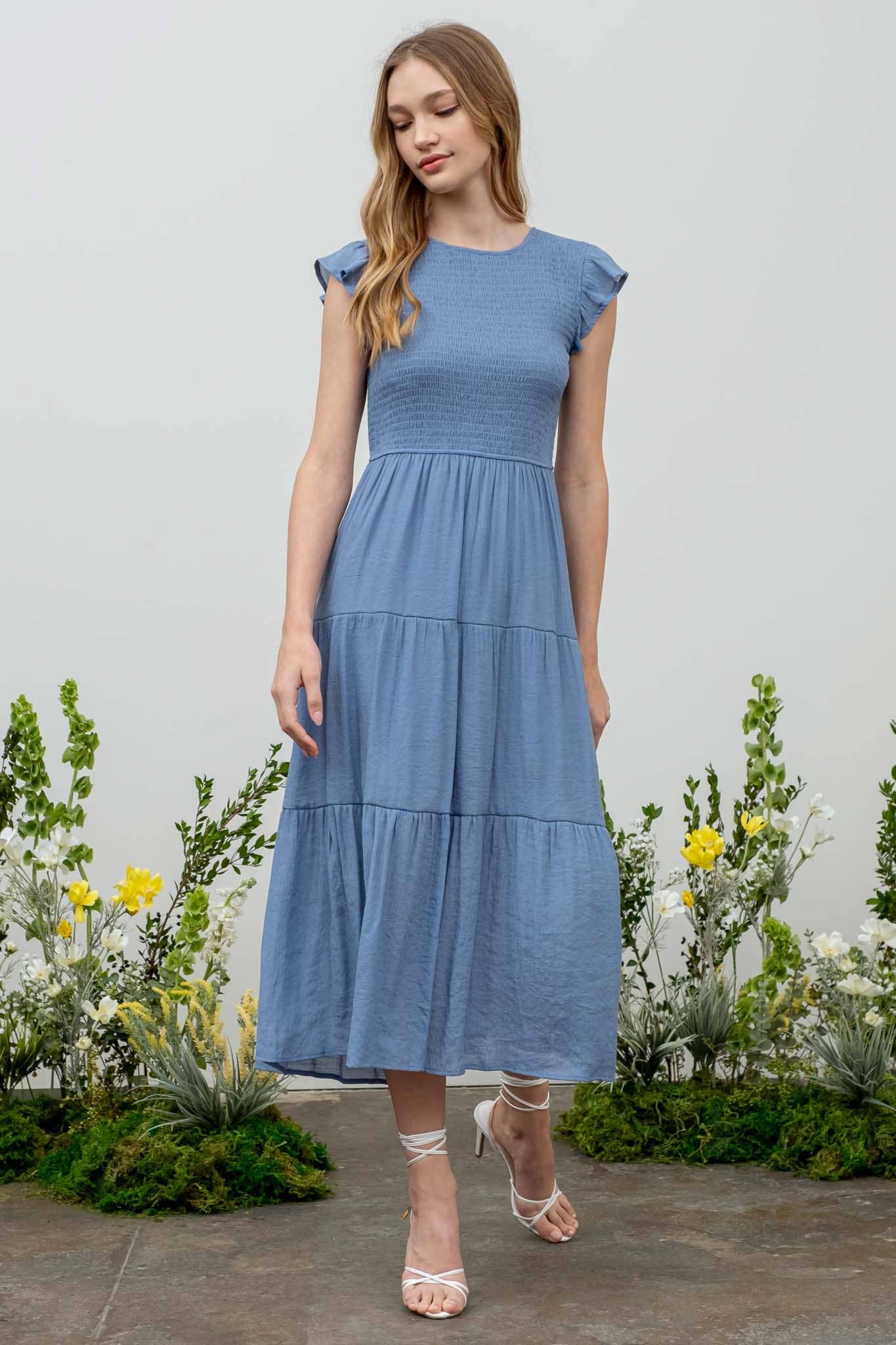 Blu Pepper - Venta al por mayor Vestido - Mujer - Vestido midi con volantes y cuerpo fruncido79