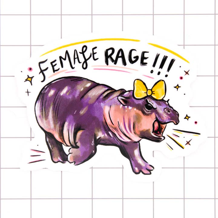 MooDeng Female Rage Vinyl Sticker for wholesale by Amy Hartelust Art and Illustration