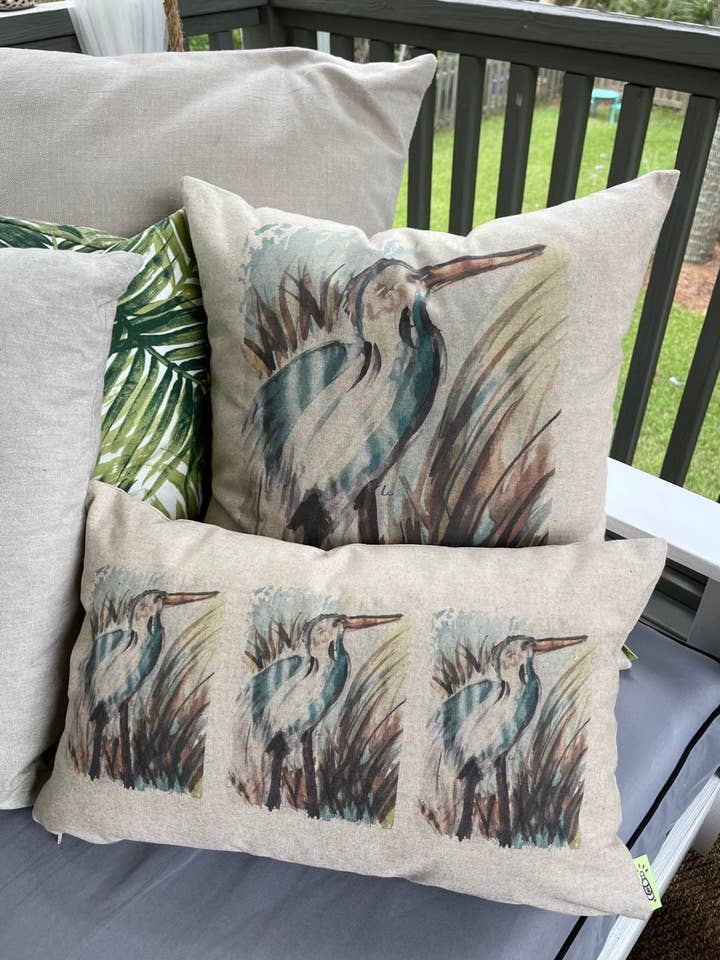 Costal Bird Pillow for wholesale by Half-Pint Designs