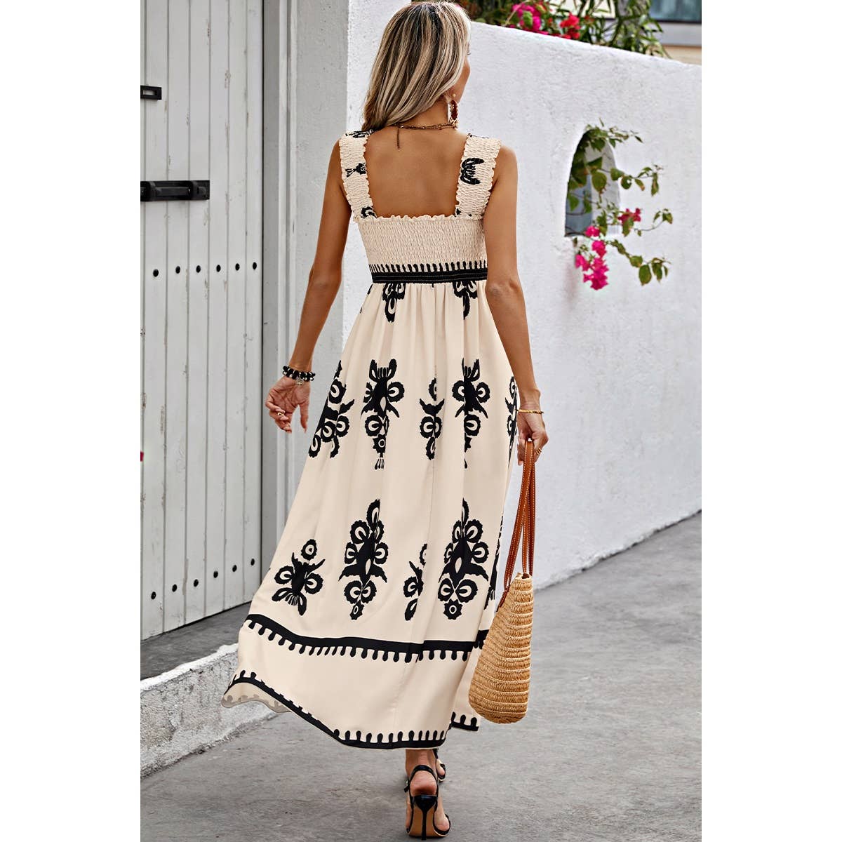 Elings - Wholesale Dress - Women's - Ruched Square Neck Sleeveless High Waist Dress6