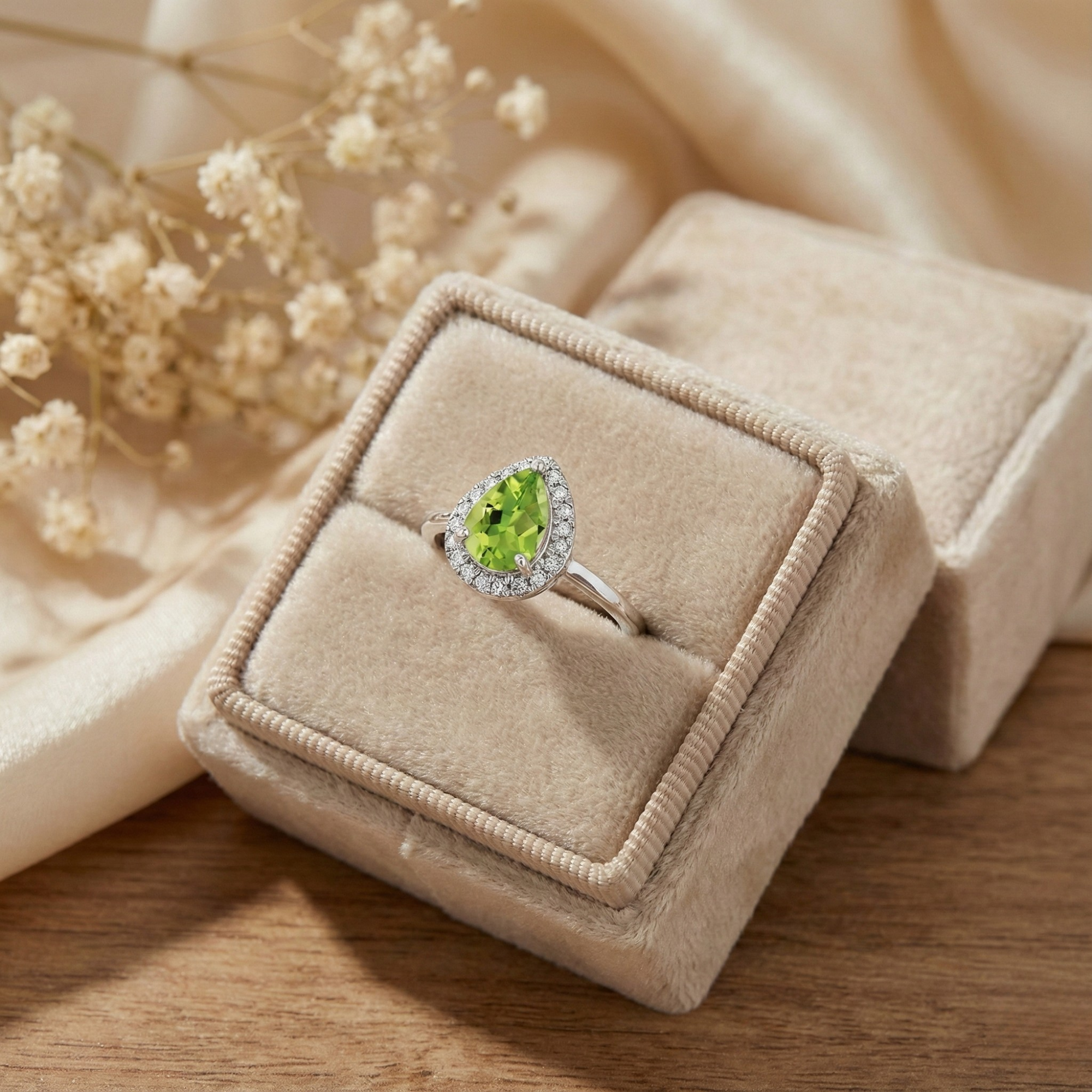 FCJ Jewelry LLC – wholesale Engagement ring – Taylor Swift Inspired Natural Peridot Teardrop Halo Ring9