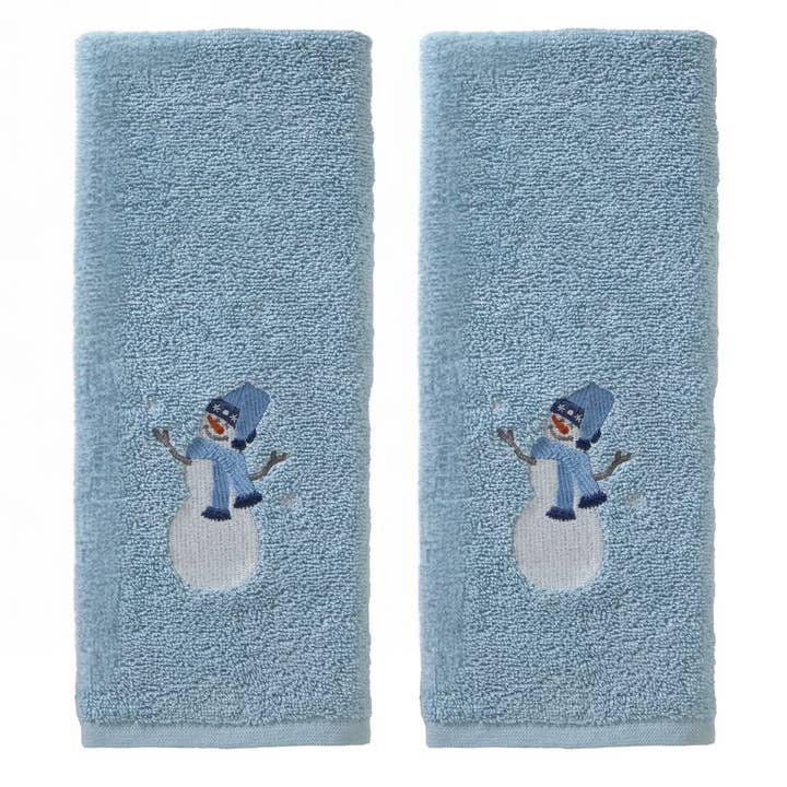 Conjunto de Toalhas de Mão de 2 Peças com Boneco de Neve, Azul Claro por atacado de SKL HOME