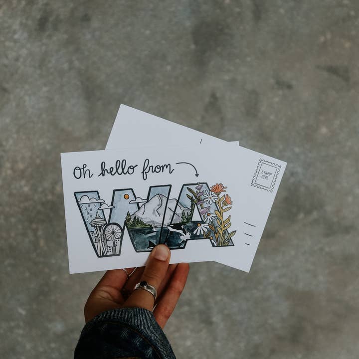 Sticker Girl â„¢ (Prev. KPB Designs) - Wholesale Postcard - Oh Hello from Washington Postcard