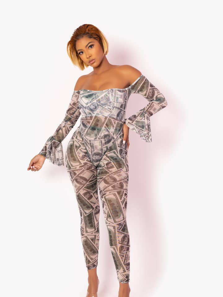 Benjamin Schulterfreies Set aus Netzstoff mit Body und Hose für den Großhandel von Playsuit Apparel