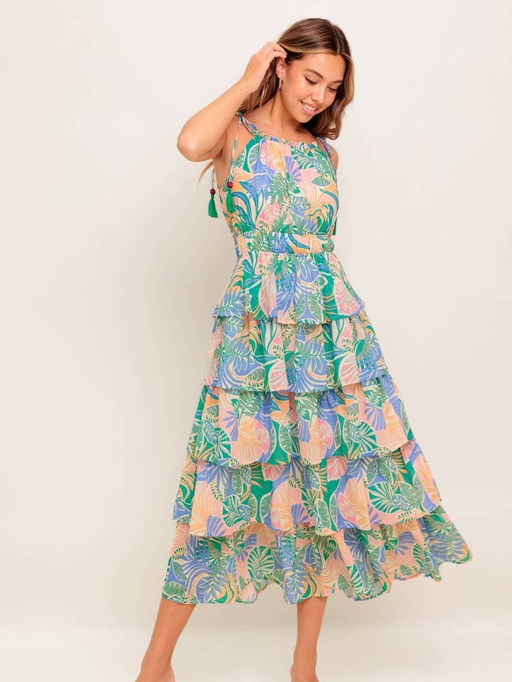 Ein bedrucktes gewebtes Midikleid - ID22507 für den Großhandel von FLYING TOMATO