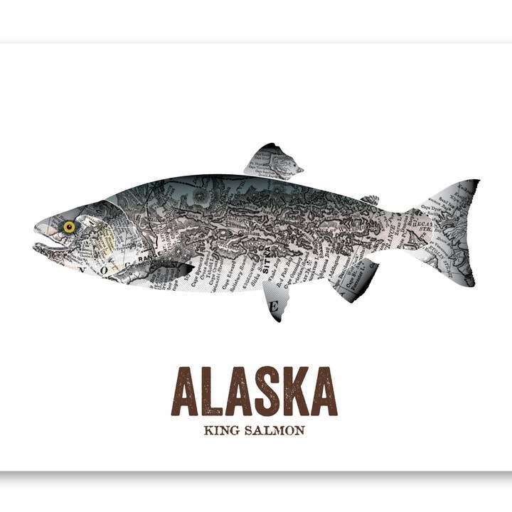 Wooden Pencil Company - Vente Affiche d'art - Art du poisson d'État de l'Alaska - King Salmon
