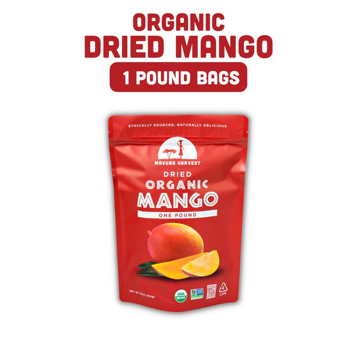 Mavuno Harvest Organics - Wholesale Dried/Dehydrated Fruit - Organic Dried Mango, 6-pack case