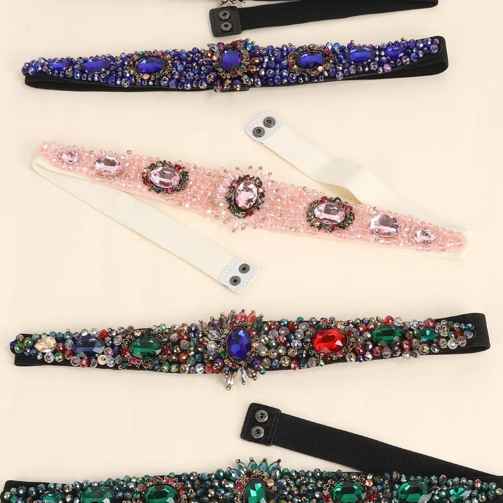 Baroque Crystal Gemstone Floral Sash Stretch Belt for wholesale by SP Sophia Collection