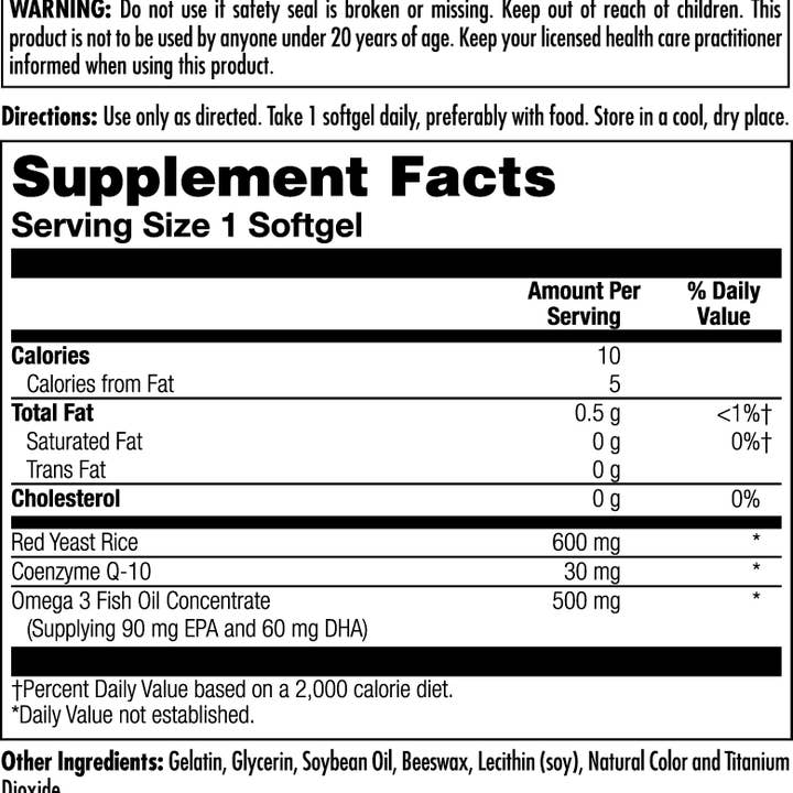 KAL - Wholesale Oral Supplement/Vitamin - Red Yeast Rice, CoQ10, Omega 3 ActivGels™ Softgels2