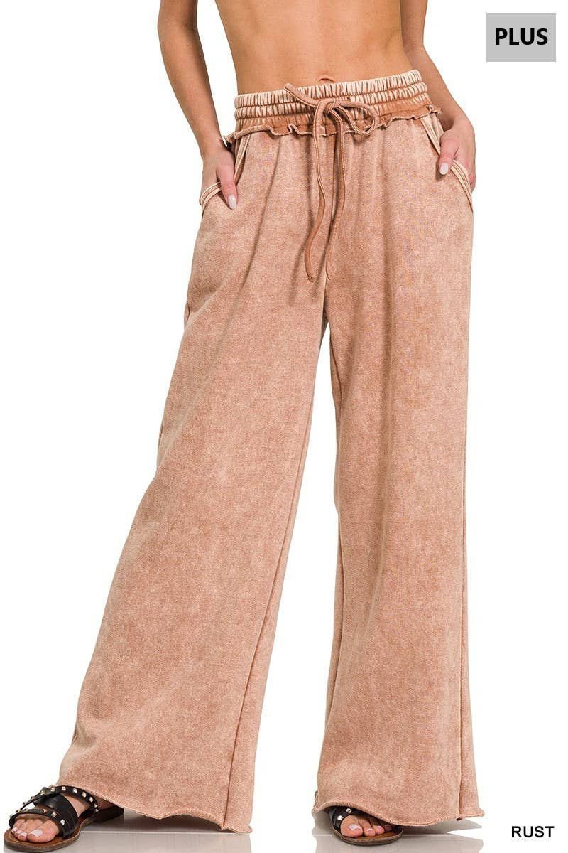 Vanilla Monkey - Vendita all'ingrosso Pantalone - Donna - Pantaloni della tuta palazzo in pile lavaggio acido con tasche Plus7