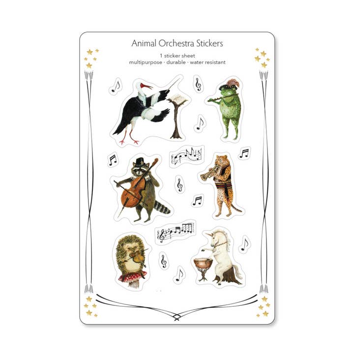 Feuille d'autocollants animaux orchestre pour la vente par Jahna Vashti