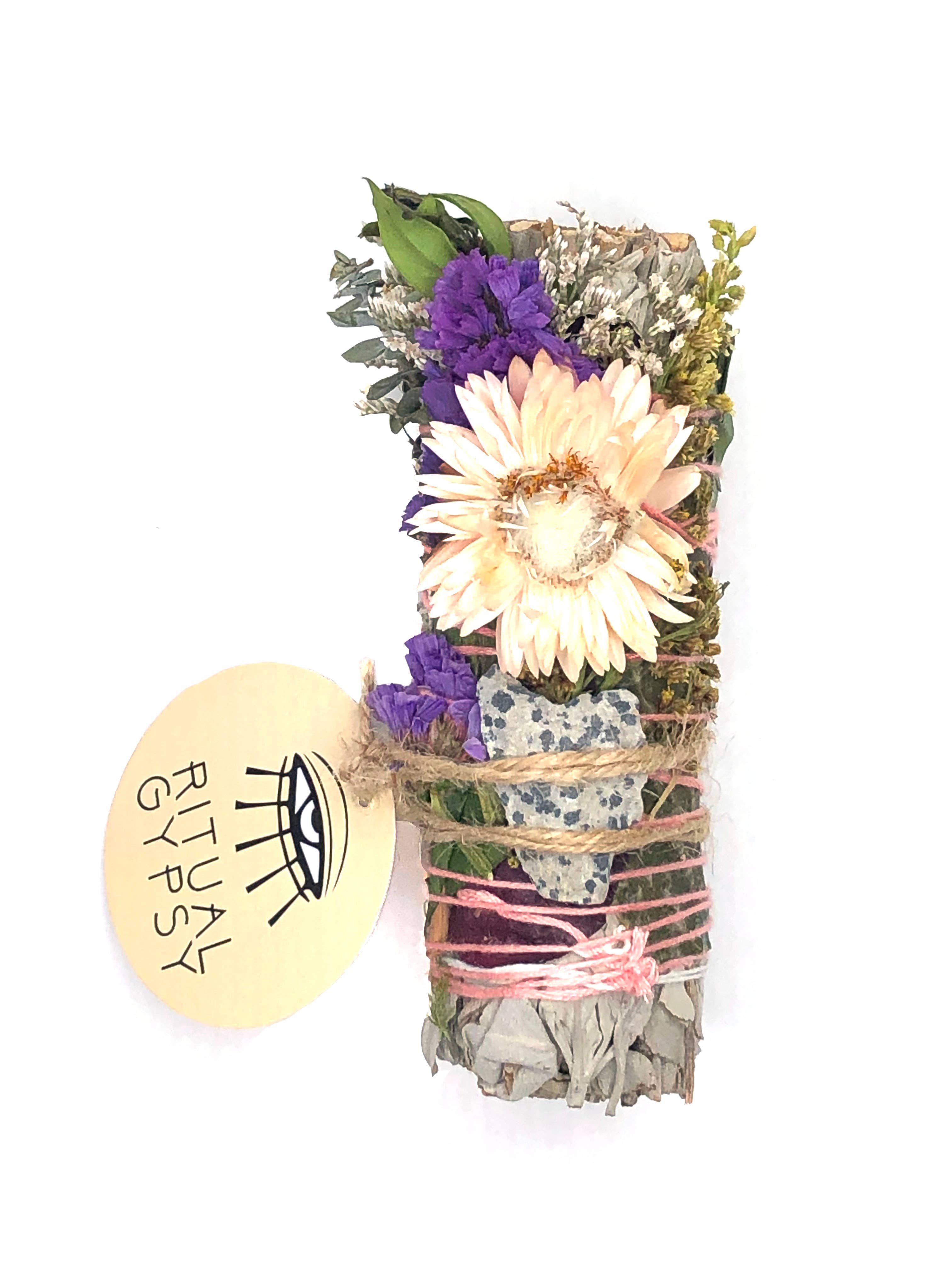 RITUAL GYPSY SAGE WANDS - Vendita all'ingrosso Salvia - BACCHETTE RITUALI SALVIA DA 4" (24 OPZIONI DI CRISTALLO)4