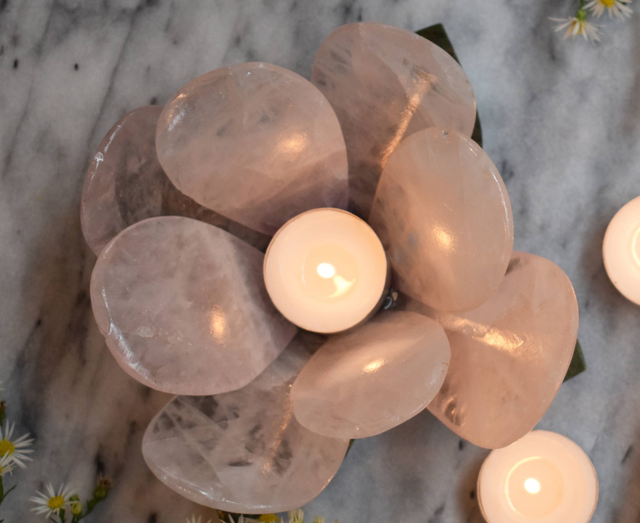 Olympus Minerals Co - Wholesale Candle Holder - Natural Rose Quartz Flower Votive Candle Holder2