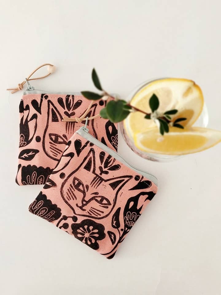 Pink Coin Purse with Cat Print for wholesale by The Ink Job
