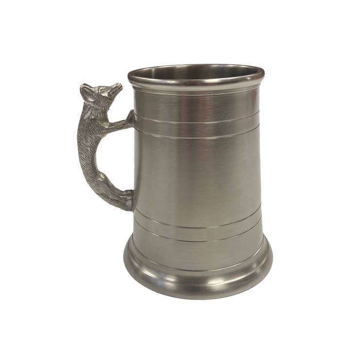 Madison Bay Co. - Historical Home Decor Reproductions - Wholesale Beer Glass/Mug - Pewter-Plated Tankard Mug with Fox Handle