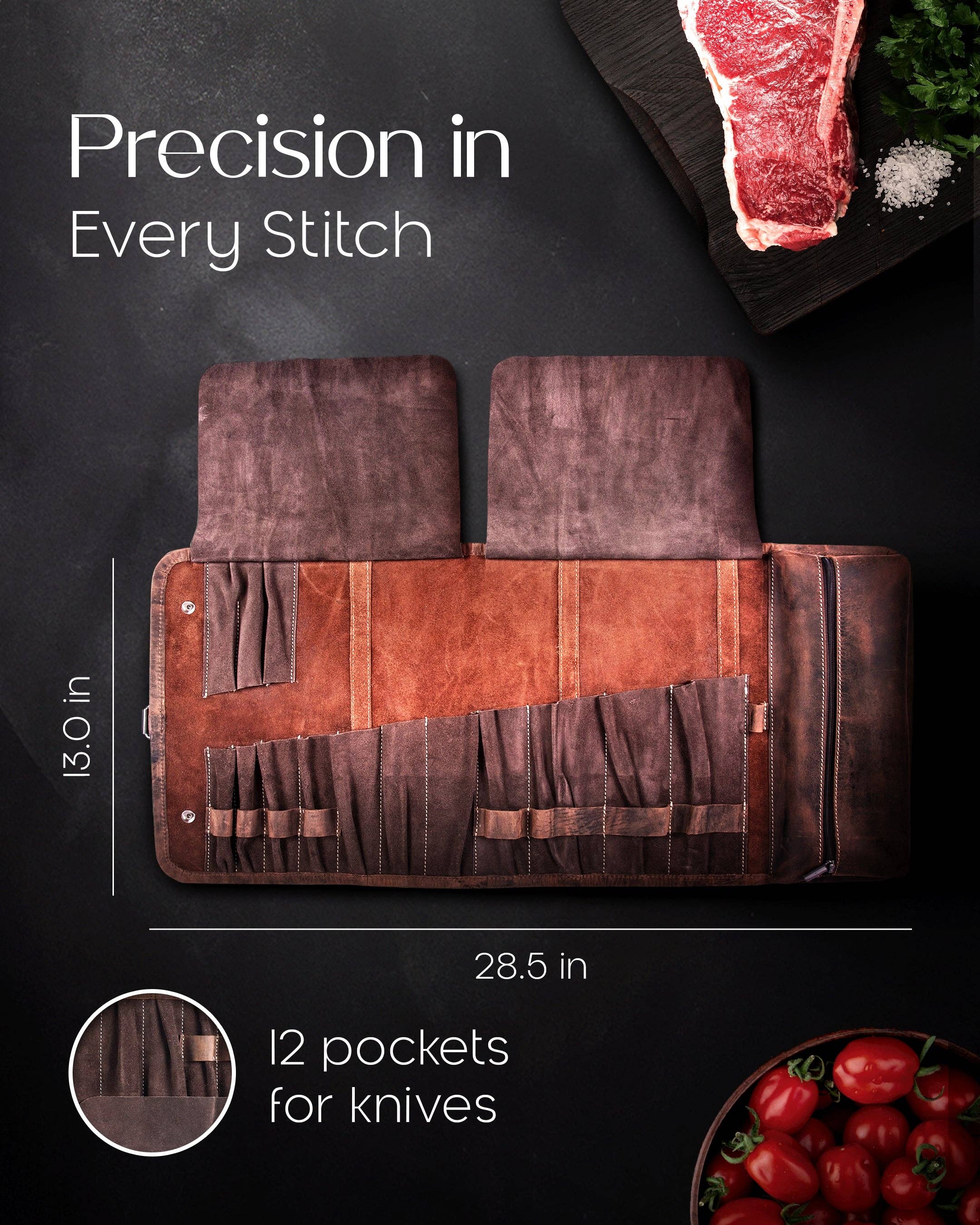 Brown Crazyhorse Leather Knife Roll Bag for Chefs Large Professional Bag for wholesale on Faire4