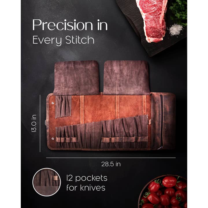 Brown Crazyhorse Leather Knife Roll Bag for Chefs Large Professional Bag for wholesale on Faire4