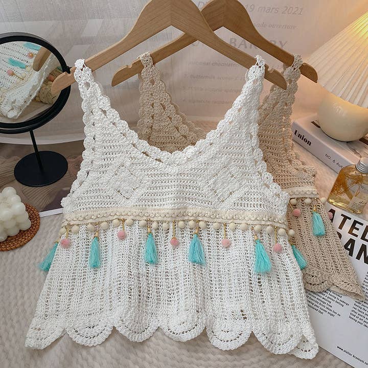 Funkyrel® Atzbranding Limited - Wholesale Knit Top - Women's - Vintage Fringe Hollow-Out Sleeveless Knit Vest
