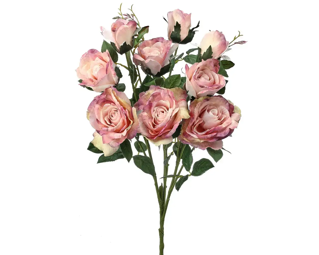 CMC Wholesale - Wholesale Artificial Flowers - Garden Rose x9 Bush 29" - Pink/Cream/Green0