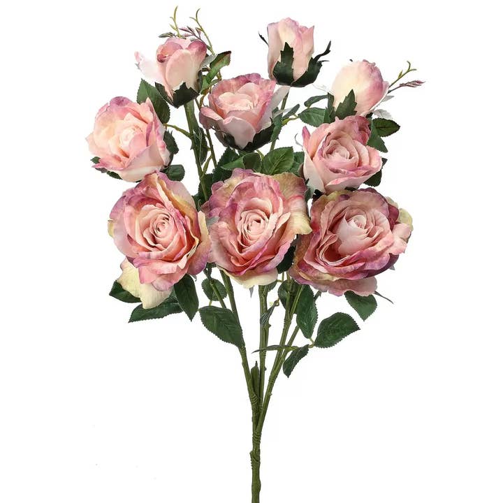 CMC Wholesale - Vendita all'ingrosso Fiori finti - Rosa da Giardino x9 Cespuglio 29" - Rosa/Crema/Verde0
