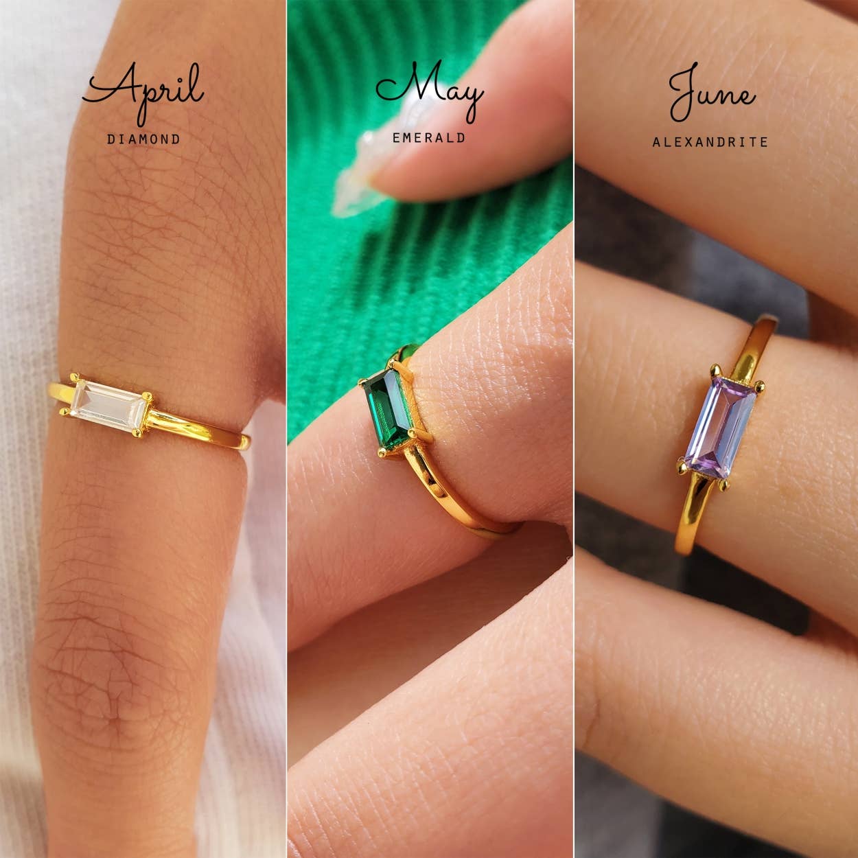 HolyBang Jewels - Vendita all'ingrosso Anelli con pietra singola/solitario - ANELLO PORTAFORTUNA BAGUETTE - R-FT1160GOLD3