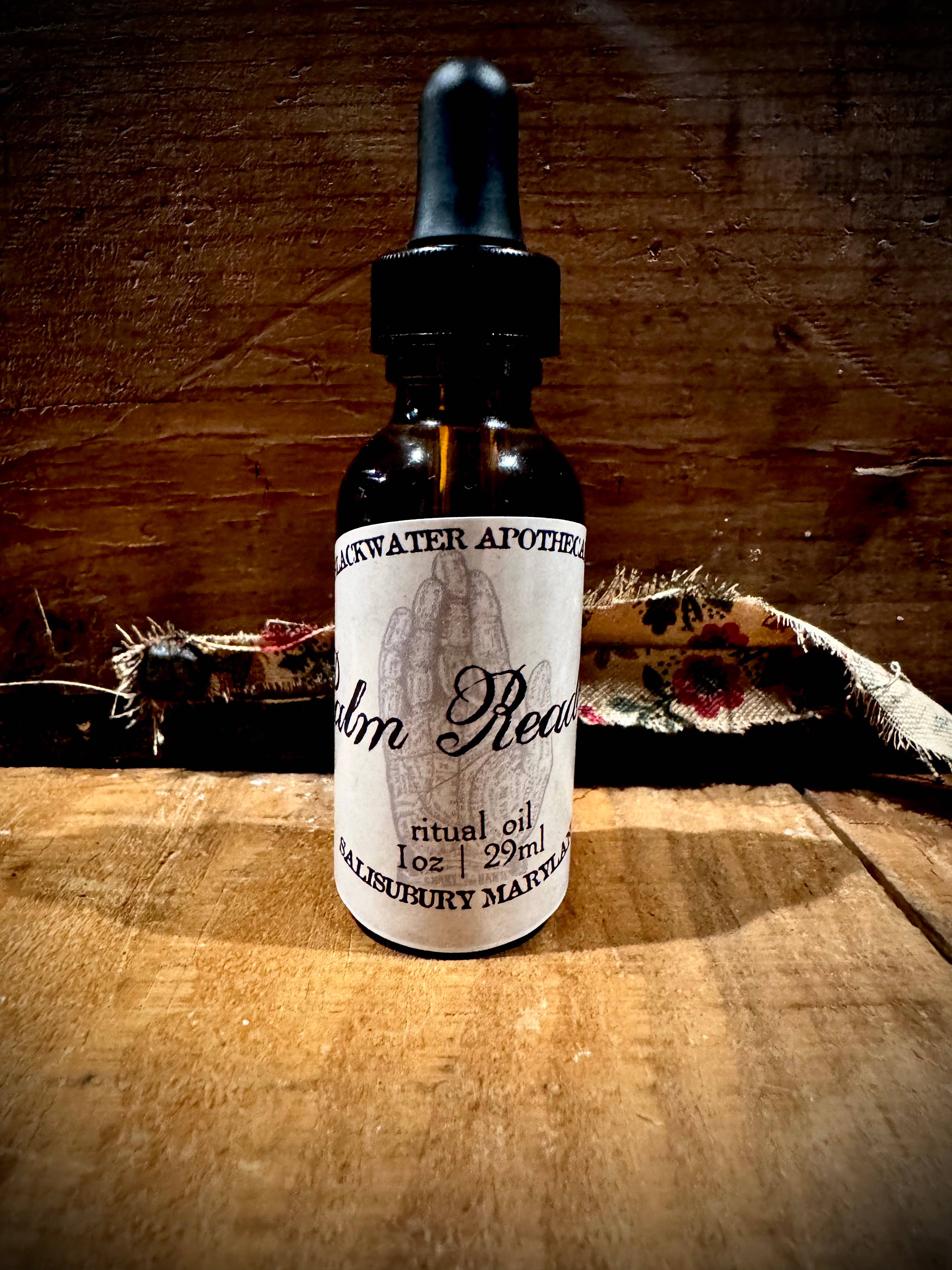 Blackwater Apothecary - Wholesale Meditation Supplies - Palm Reading Ritual Oil – 1 oz Amber Dropper Bottle