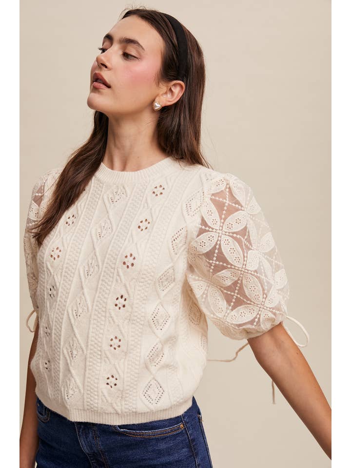 Listicle – Pulôver - Mulher por atacado – Top de Malha com Mangas Bufantes e Ilhós15