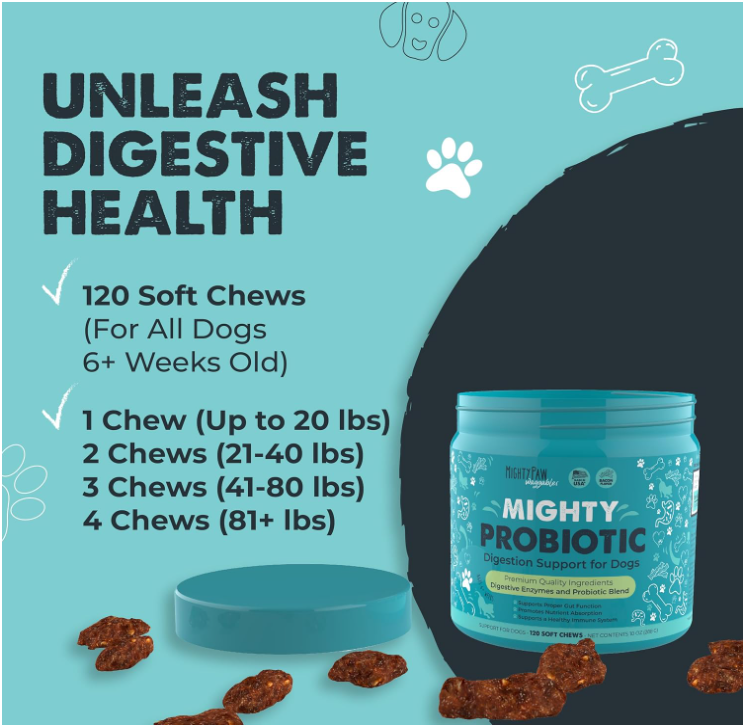 Mighty Paw – Großhandel Nahrungsergänzungsmittel für Haustiere – Hund – Mighty Probiotic: Verdauungsunterstützendes Nahrungsergänzungsmittel3