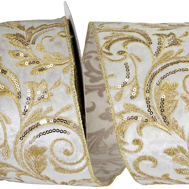 Filigree Sequin Embroidery Plush Velvet Wired Edge Ribbon for wholesale by RELIANT RIBBON