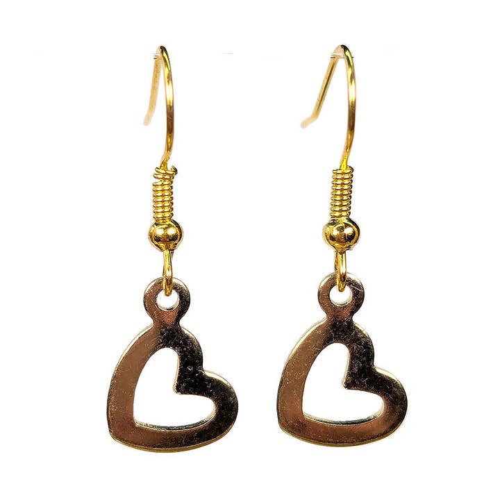 18K Echt Verguld Roestvrij Stalen Holle Hoek Hart Oorbellen voor wholesale door Stylish Jewelry Supply