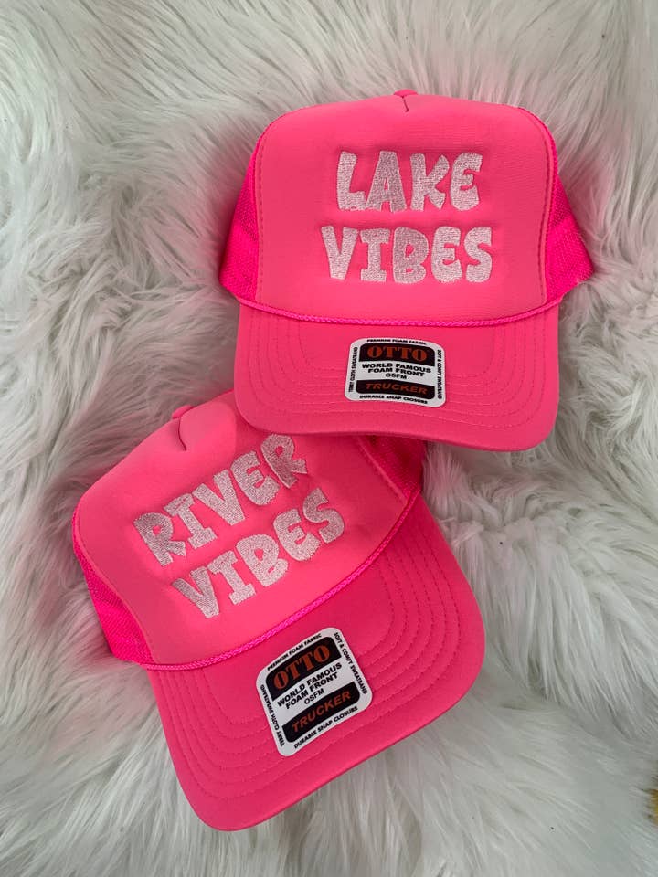 Embroidered River/Lake Vibes Trucker Hat for wholesale by Cup It Designs