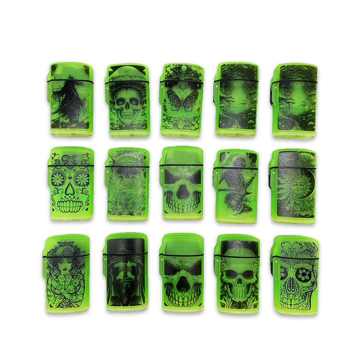 Novelty Closeout - Wholesale Lighter - Glow In The Dark Flip Top Torch Lighter Assortment- 15/Pack0