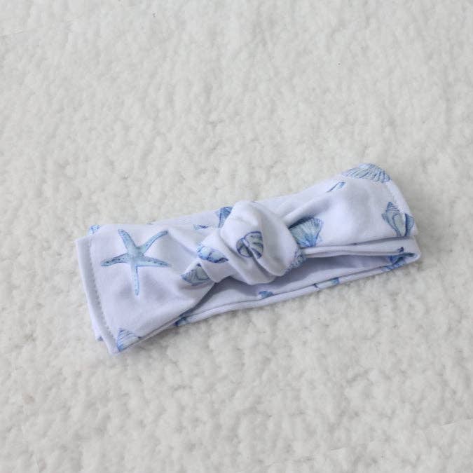 Smitten Bub Co. - Wholesale Hair Bow - Baby - Blue Sea Shells Topknot Bow