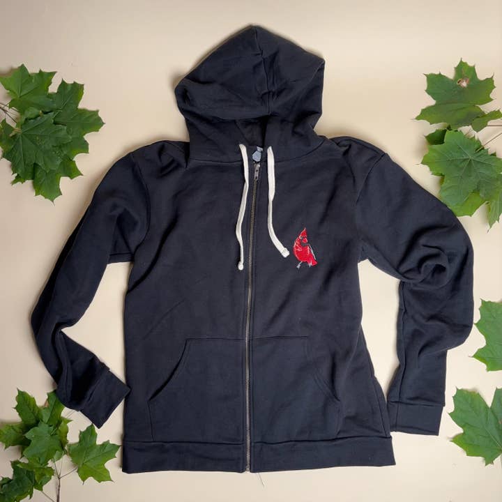 Embroidered Cardinal Unisex Zip Hoody - Bird Watcher for wholesale by Animal Instincts