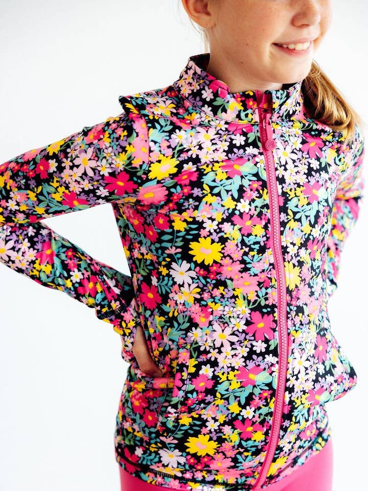 Mila & Rose - Wholesale Athletic Jacket - Kids - Flexible Floral Full-Zip Ruffle Active Jacket0