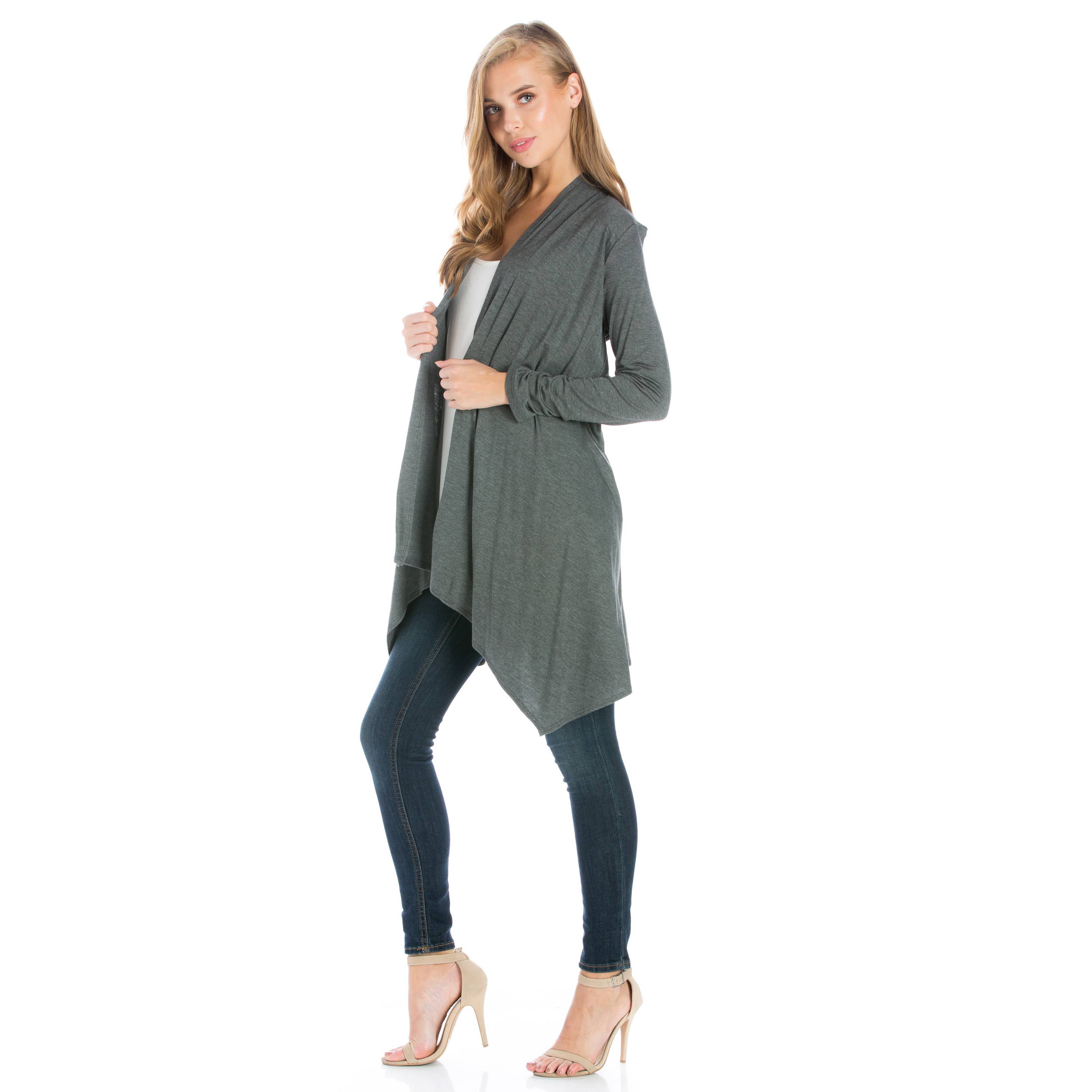 Azules Clothing – Großhandel Strickjacke – Damen – AJK-3006RS Langärmeliger Cardigan mit offenem Vorderteil und Wasserfallausschnitt23