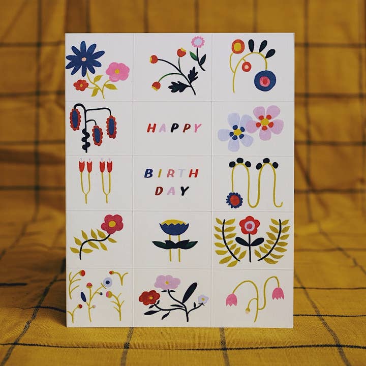 Grid Flower Doodles Birthday Card for wholesale by Small Adventure
